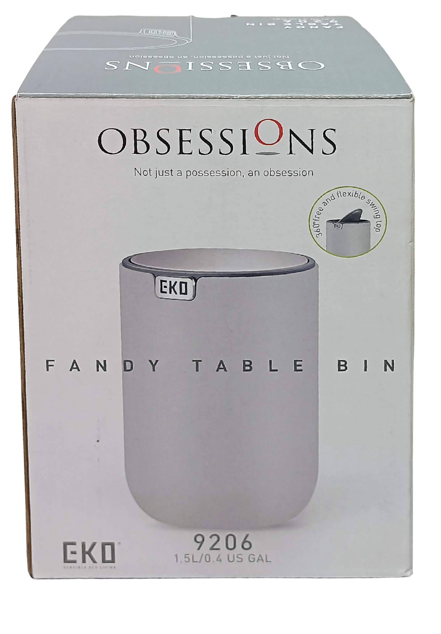 OBSSESSIONS Fandy Mini Desk Trash Can with Swing-Top Lid 1.5 Ltr | Round | For Office, Home, Car