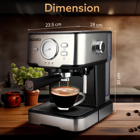 AGARO Imperial Espresso Coffee Machine, 15 Bars | With Foaming Milk, Frother Wand for Espresso, Cappuccino, Latte and Mocha, Steam Espresso Maker For Home | Adjustable Milk Frothing and Double Temperature Control System | Stainless Steel | 1100 W