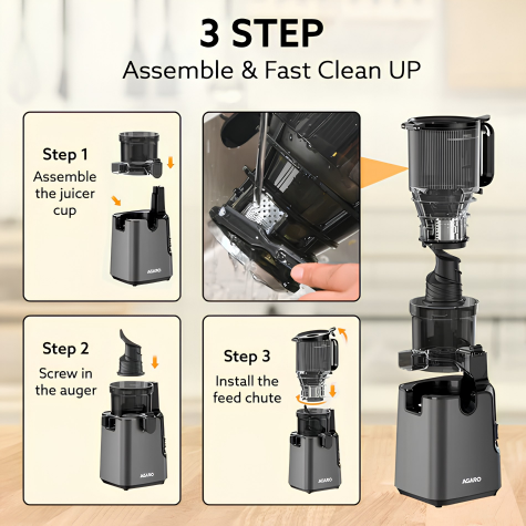 AGARO Regal Cold Press Slow Juicer, 250 Watt DC Motor, Easy Assembly & Cleaning, Auto Reverse, Advanced Safety Lock, Fruit & Vegetable Juicer & Nut Milk, Stainless Steel Filter, BPA Free Plastic