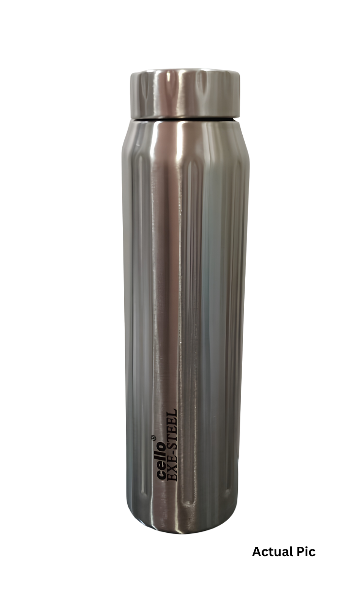 CELLO Volga Stainless Steel Bottle 900 ml, Silver | Single Walled Steel | Rust Proof, Stain Proof, Leak Proof Steel Bottle for Office | Dishwasher & Fridge Safe Steel Bottle for School