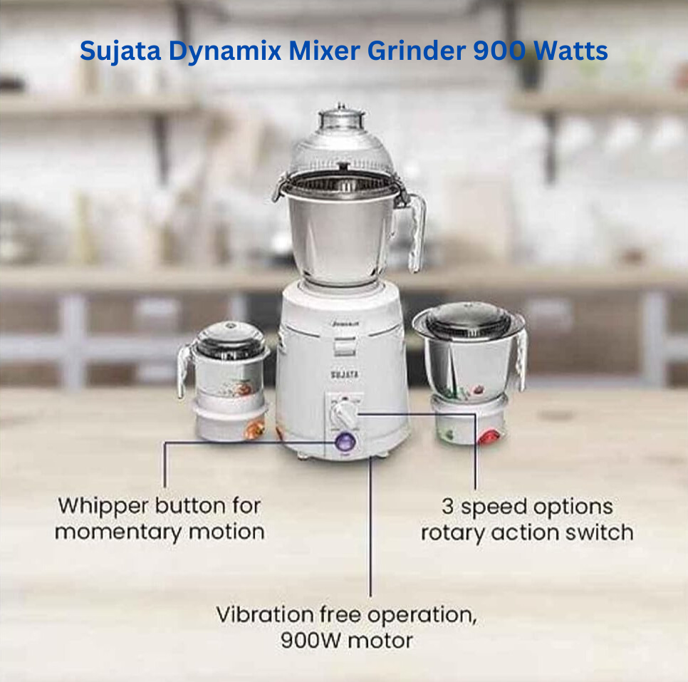 Sujata Dynamix DX Mixer Grinder, 900W, 3 Jars (White,Plastic) - Premium Mixer Grinder from Sujata - Just Rs. 7035! Shop now at Surana Sons