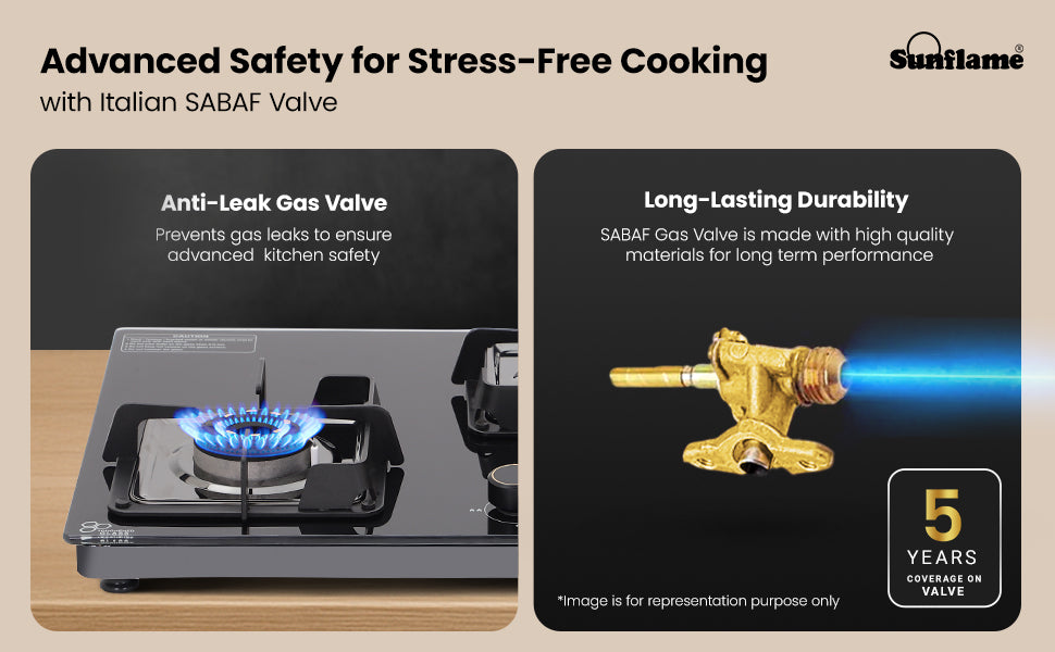 SUNFLAME 3 Burner Ultra-Slim Countertop Hob 80 cm Wide | Italian SABAF Valve | Auto Ignition