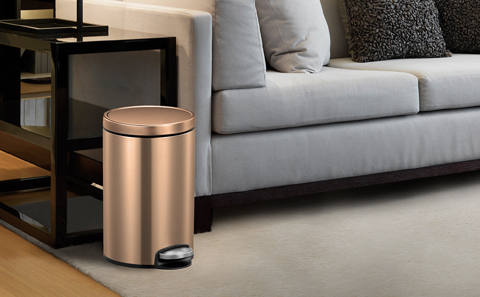 OBSESSIONS EKO Soft-Close Trash Can – 5L Stainless Steel Pedal Bin with Lid & Liner, Elegant Bronze Copper | Home & Kitchen