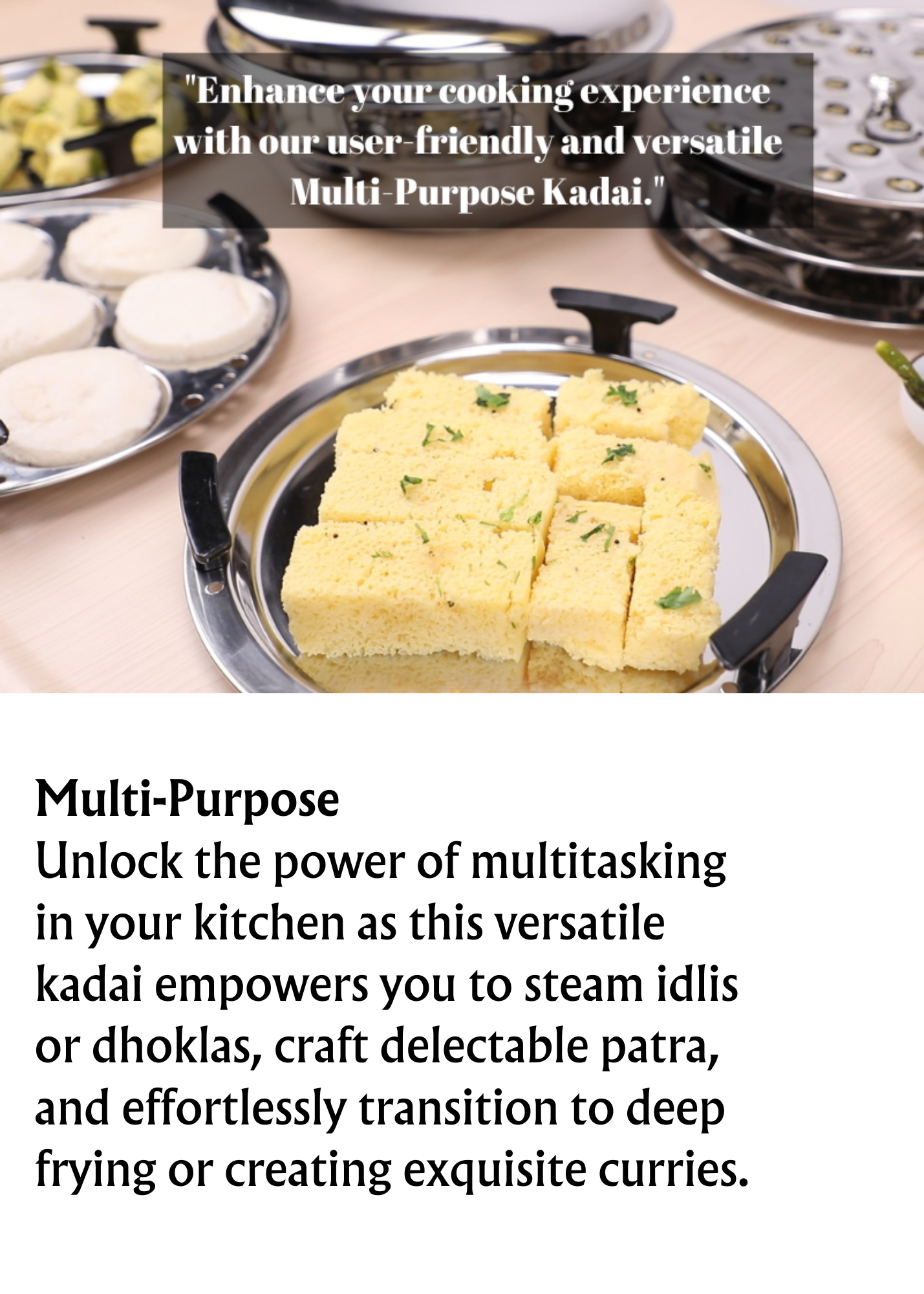 Vinod Stainless Steel 7 pcs Deluxe Multi Kadai (Induction Friendly) with Stainless Steel lid, 2 idli Plates, 2 dhokla Plates, 1 patra Plate and 1 Mini idli Plate - Premium multikadhai from vinod - Just Rs. 2699! Shop now at Surana Sons