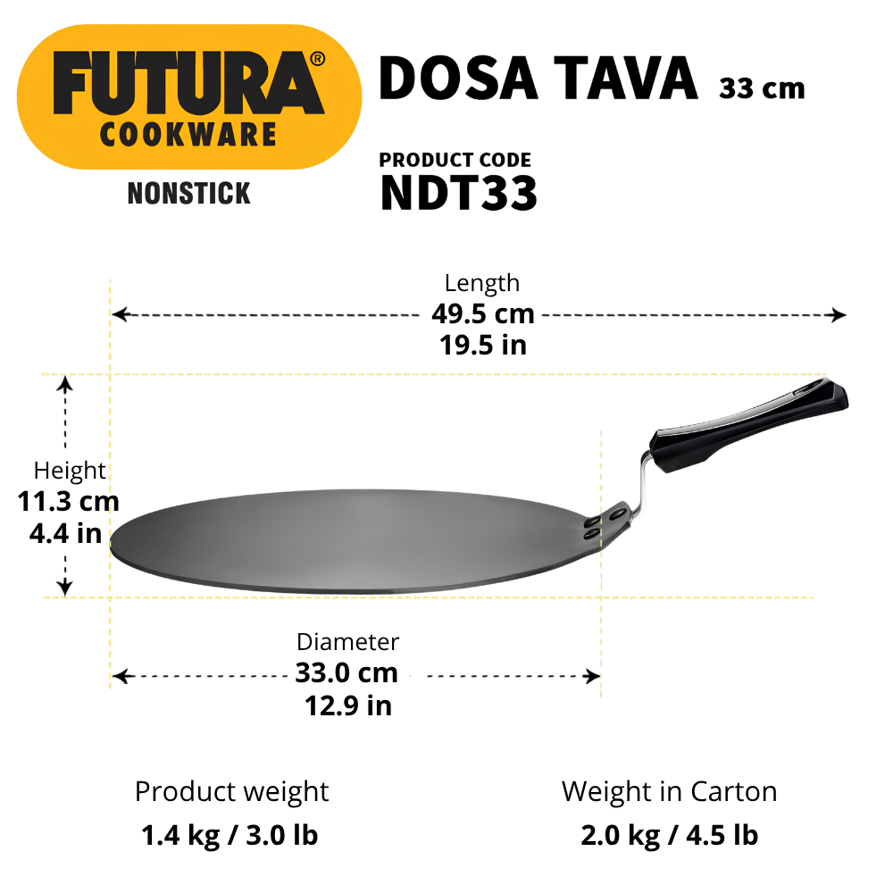 FUTURA By HAWKINS Nonstick Flat Dosa Tava | Thickness 4.88 mm | Black | NDT Series | Works on Domestic Gas, Halogen, Electric Cooktops