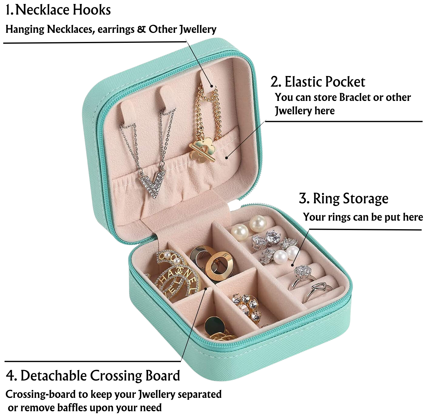 Jewellery Organiser PU Leather Zipper | Dividers Container for Rings, Earrings, Necklace - Premium Jwellery Box from Generic - Just Rs. 325! Shop now at Surana Sons
