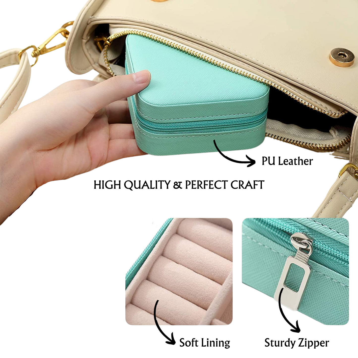 Jewellery Organiser PU Leather Zipper | Dividers Container for Rings, Earrings, Necklace - Premium Jwellery Box from Generic - Just Rs. 325! Shop now at Surana Sons