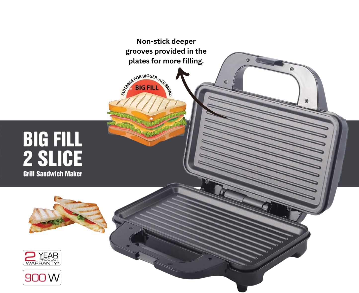 HAVELLS Big Fill 900-Watt 2 Slice Sandwich Maker