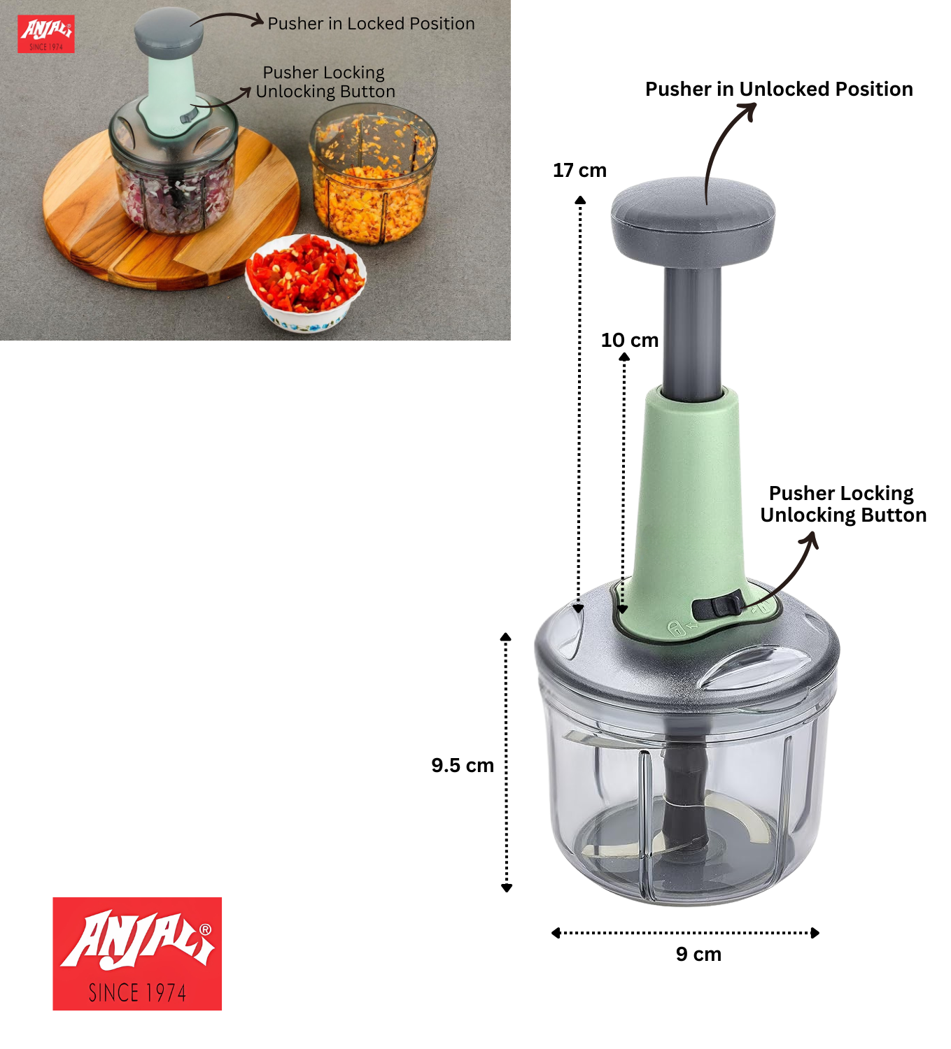 ANJALI Push & Chop Deluxe Round | Vegetable Chopper | Manual