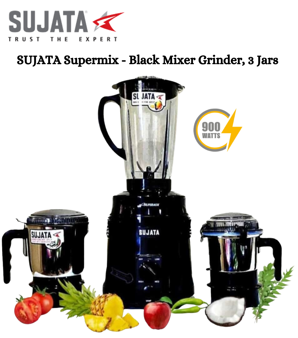 SUJATA New Black Supermix Premium 900 Watt Mixer Grinder 3 Jars