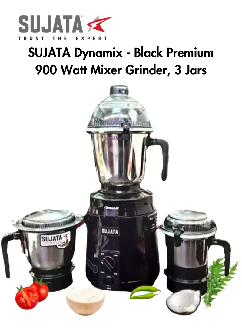 SUJATA New Black Dynamix Premium 900 Watt Mixer Grinder | 3 Jars - Premium Mixer Grinder from Sujata - Just Rs. 6500! Shop now at Surana Sons