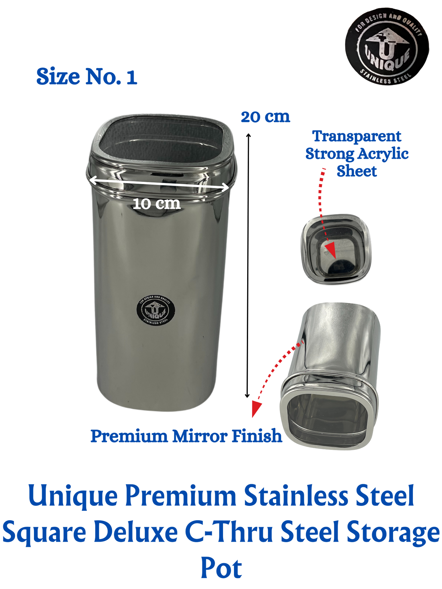 Unique Premium Stainless Square Steel Pot | Storage Container | See Thru | Mirror Polish | Kitchen Items Food Storage - Premium SS Water Jugs Containers Storage from Unique - Just Rs. 965! Shop now at Surana Sons