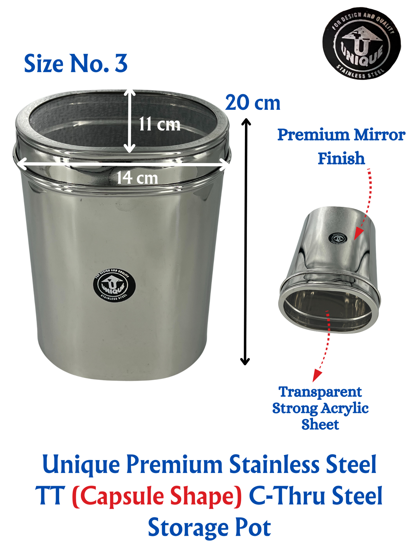 Unique Premium Stainless Square Steel Pot | Storage Container | See Thru | Mirror Polish | Kitchen Items Food Storage - Premium Storage Container from Unique - Just Rs. 965! Shop now at Surana Sons
