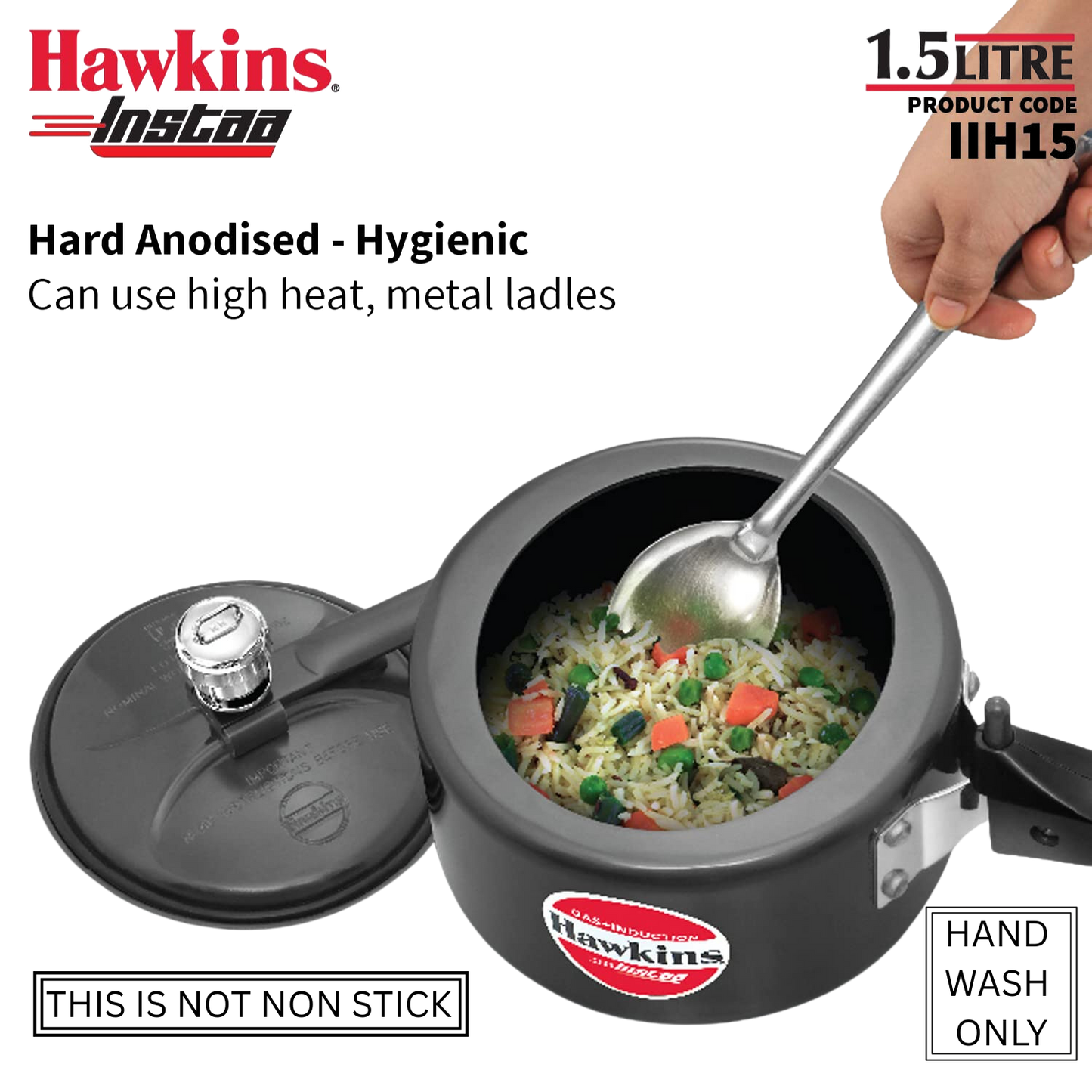 HAWKINS Instaa Pressure Cooker, Induction Base Inner Lid Cooker | Hard Anodised Cooker | Black - Premium hard anodised pressure cooker from Hawkins - Just Rs. 1575! Shop now at Surana Sons