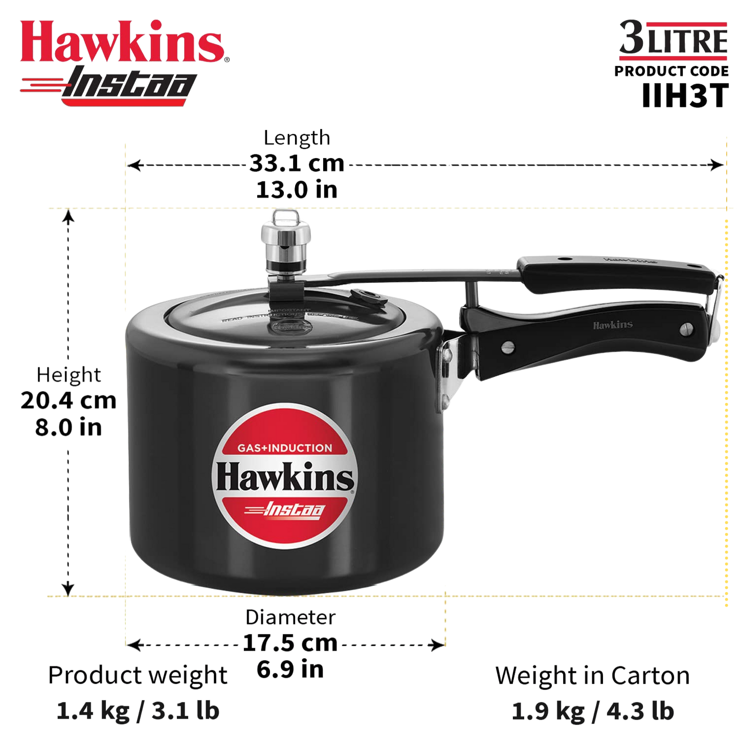 HAWKINS Instaa Pressure Cooker, Induction Base Inner Lid Cooker | Hard Anodised Cooker | Black - Premium hard anodised pressure cooker from Hawkins - Just Rs. 1575! Shop now at Surana Sons