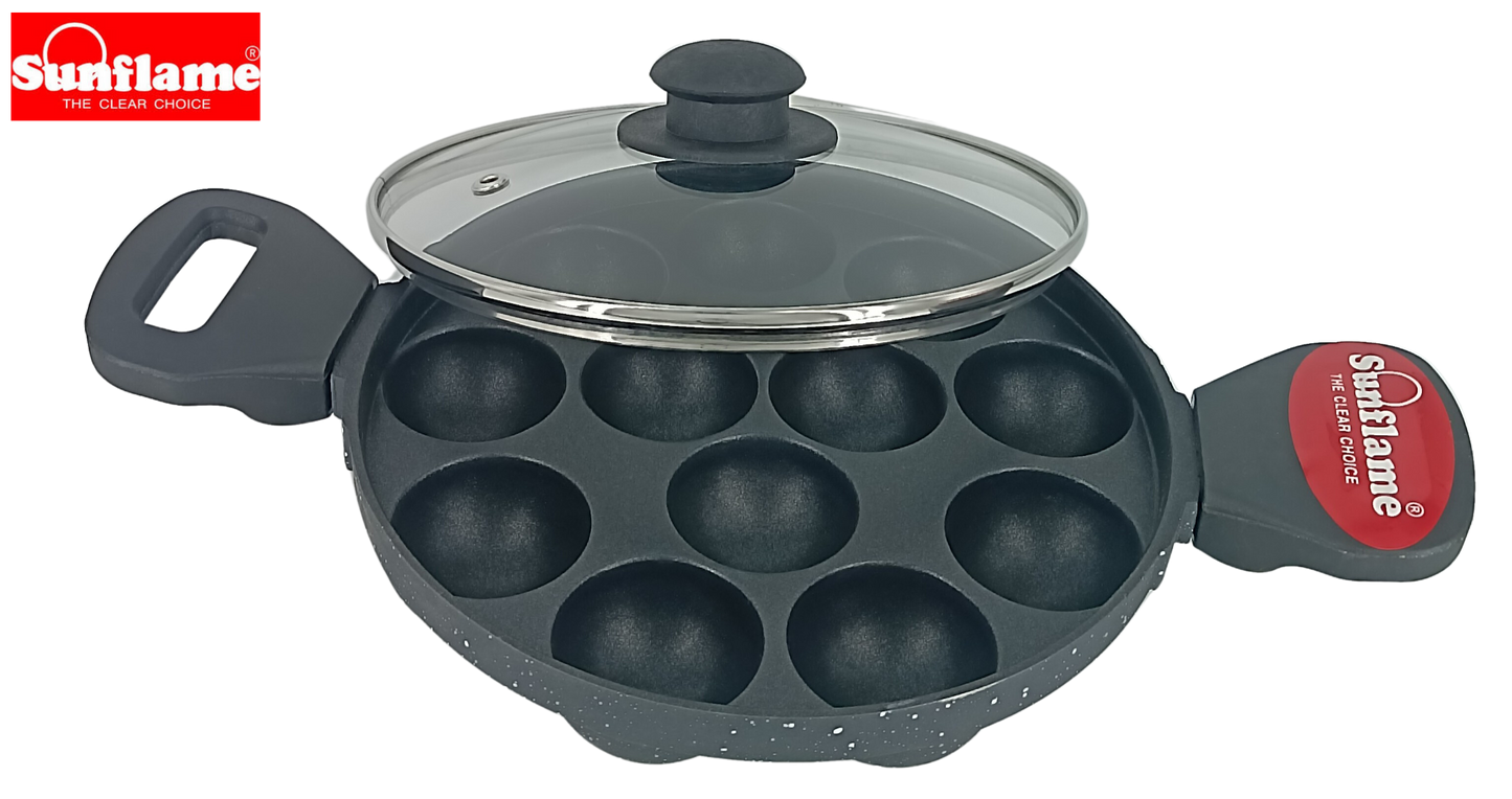 SUNFLAME Nonstick Appampatra With Glass Lid | 12 Cups - Premium Non Stick Appam Patra with Glass lid from Sunflame - Just Rs. 995! Shop now at Surana Sons