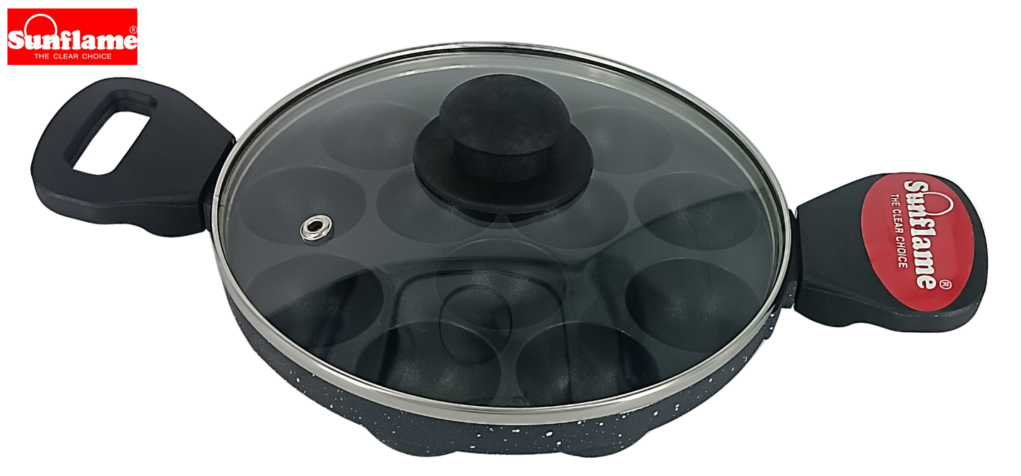 SUNFLAME Nonstick Appampatra With Glass Lid | 12 Cups - Premium Non Stick Appam Patra with Glass lid from Sunflame - Just Rs. 995! Shop now at Surana Sons
