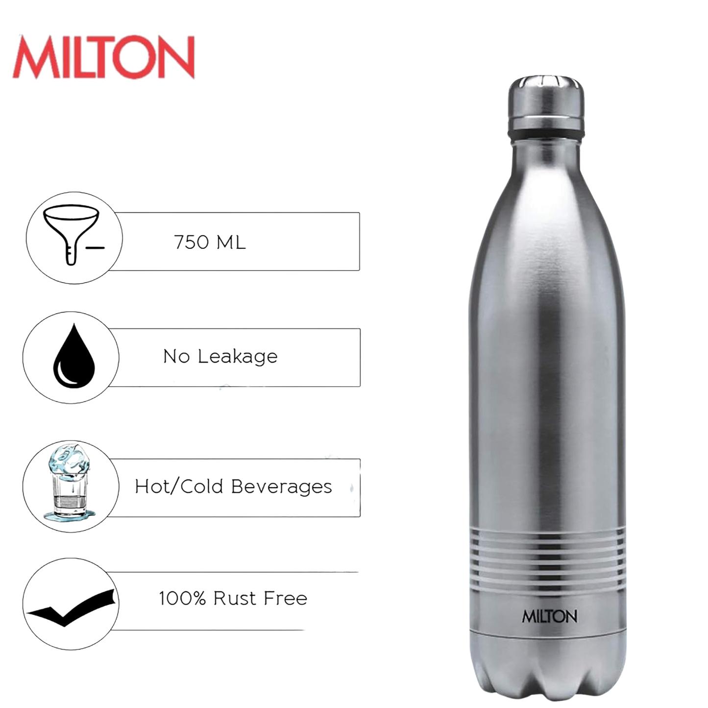 Milton Duo DLX 750 Thermosteel 24 Hours Hot and Cold Water Bottle, Silver | Leak Proof | - Premium SS hot & Cold water Bottle from Milton - Just Rs. 904! Shop now at Surana Sons