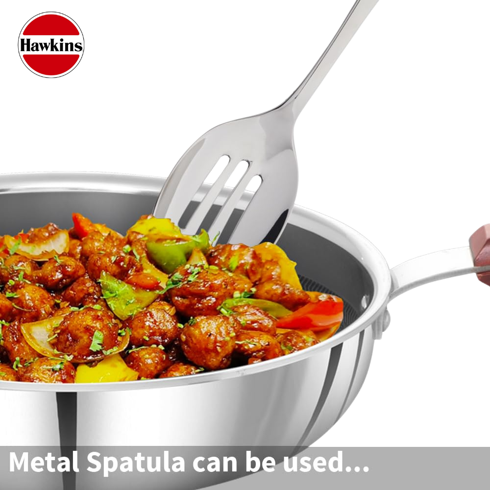 HAWKINS 22 cm Frying Pan, Triply Stainless Steel Shielded Nonstick with Rosewood Handle, Glass Lid - Premium SS Triply Frying Pan from Hawkins - Just Rs. 2205! Shop now at Surana Sons