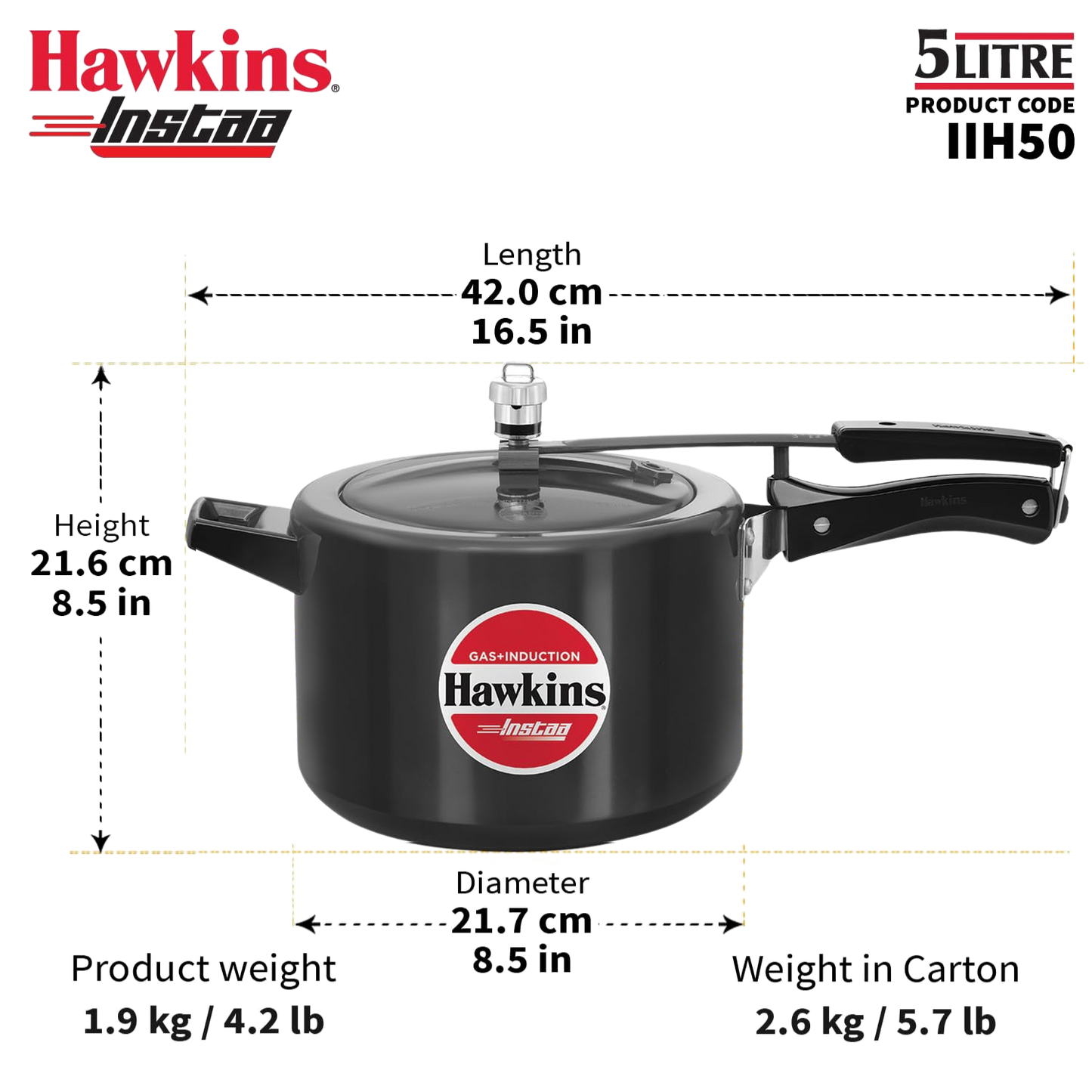 HAWKINS Instaa Pressure Cooker, Induction Base Inner Lid Cooker | Hard Anodised Cooker | Black - Premium hard anodised pressure cooker from Hawkins - Just Rs. 1575! Shop now at Surana Sons