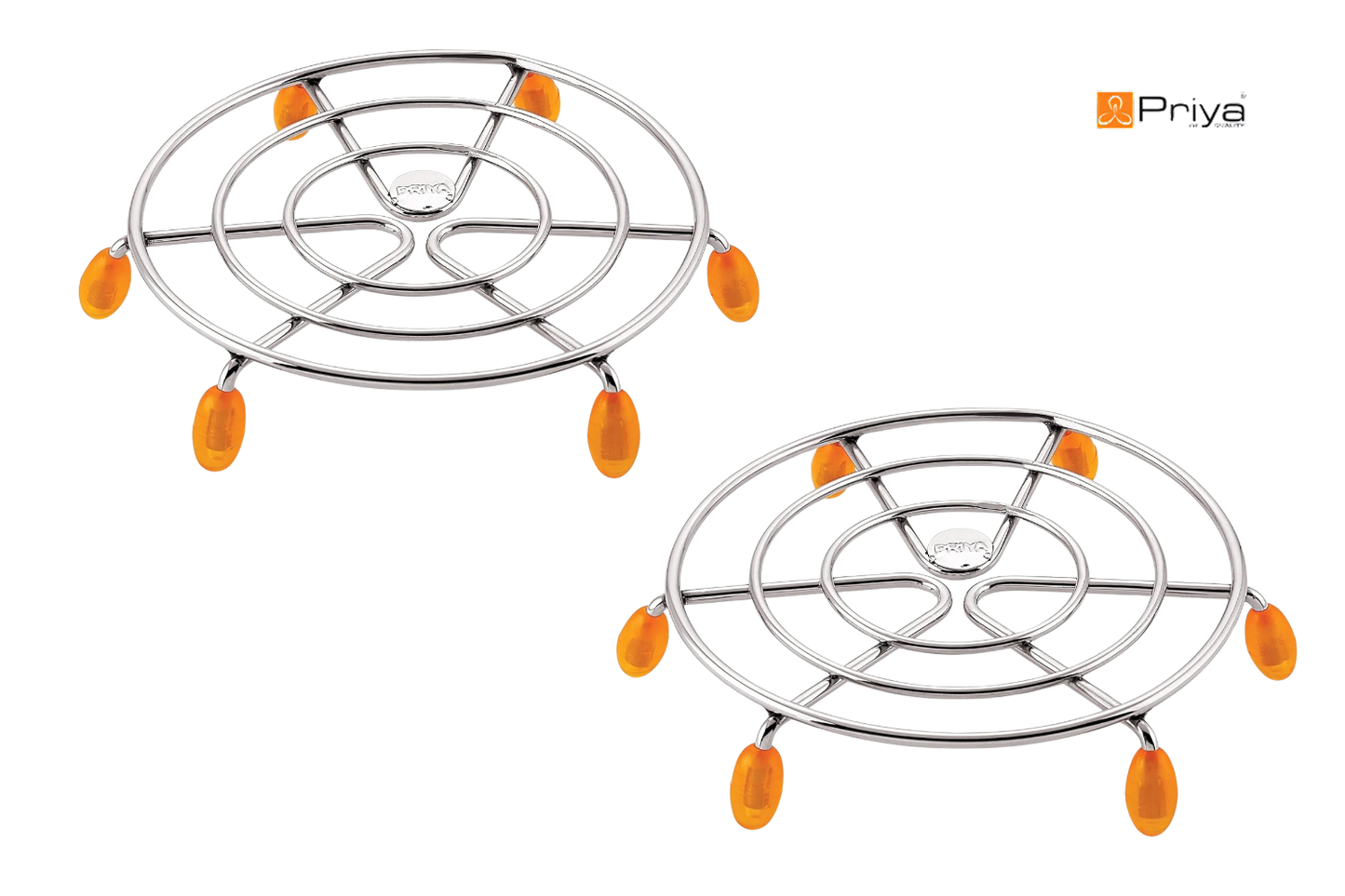 PRIYA Heavy Stainless Steel Premium Mirror Polish Hot Pot Stand | Strong & Durable | Set of 2