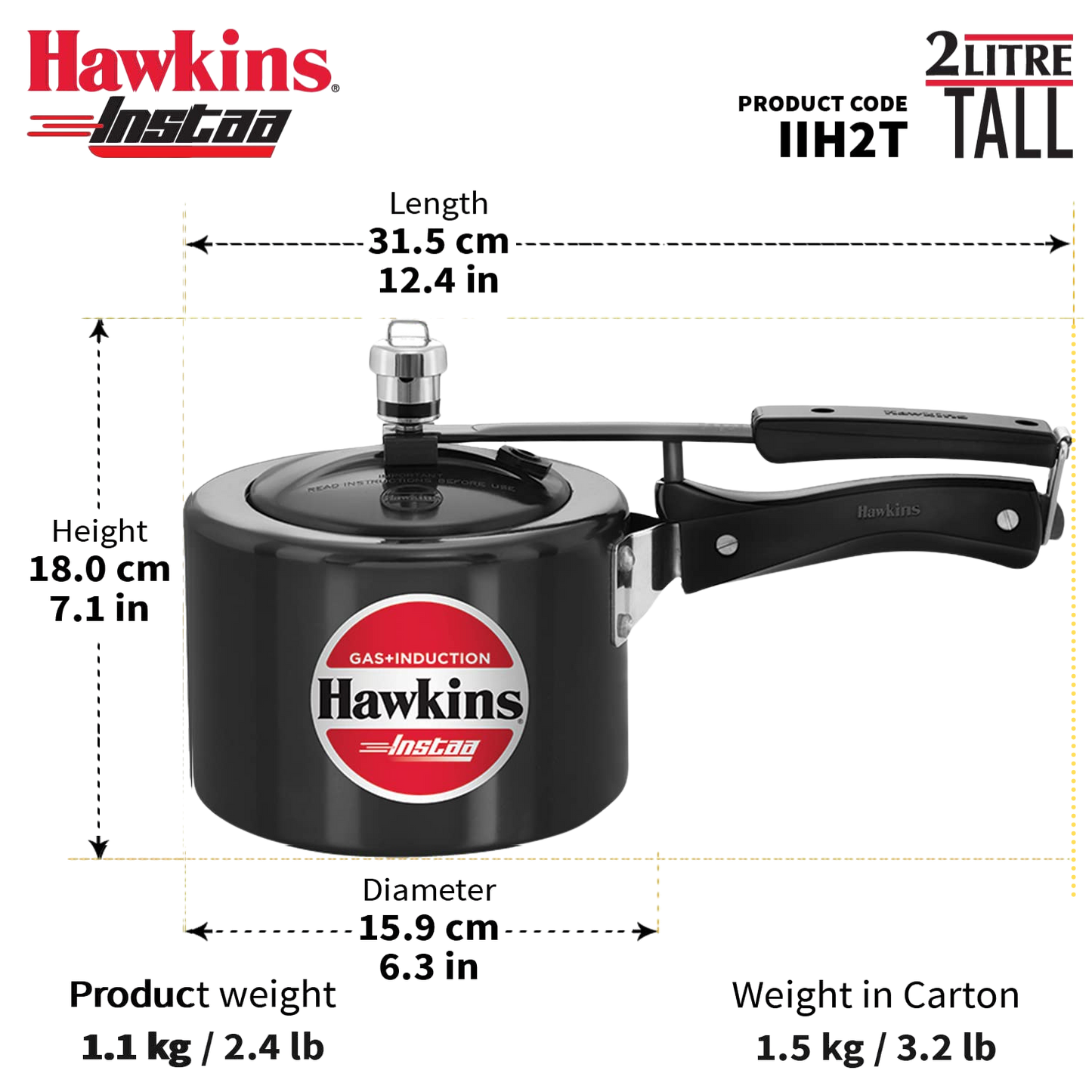 HAWKINS Instaa Pressure Cooker, Induction Base Inner Lid Cooker | Hard Anodised Cooker | Black - Premium hard anodised pressure cooker from Hawkins - Just Rs. 1575! Shop now at Surana Sons