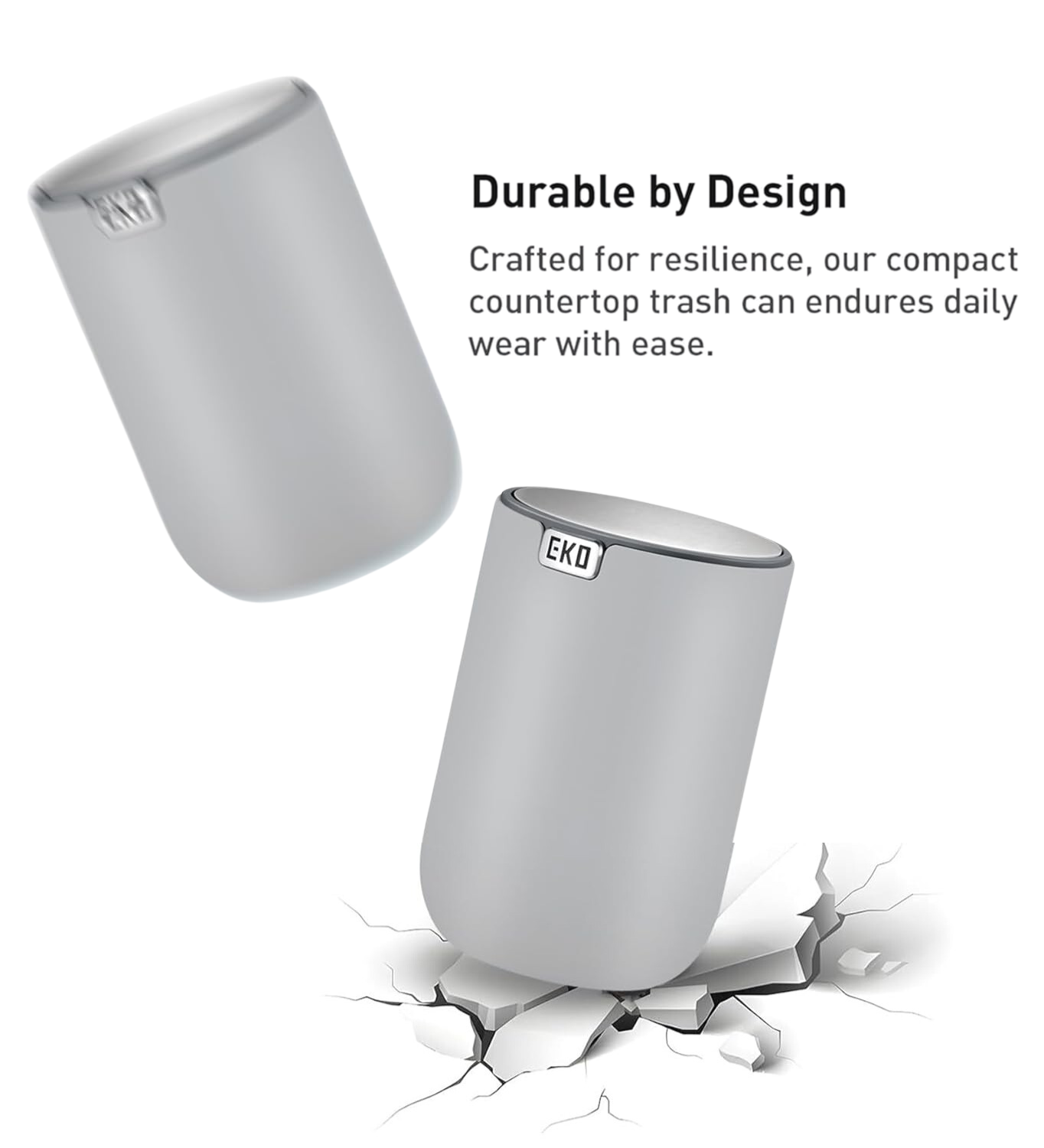 OBSSESSIONS Fandy Mini Desk Trash Can with Swing-Top Lid 1.5 Ltr | Round | For Office, Home, Car