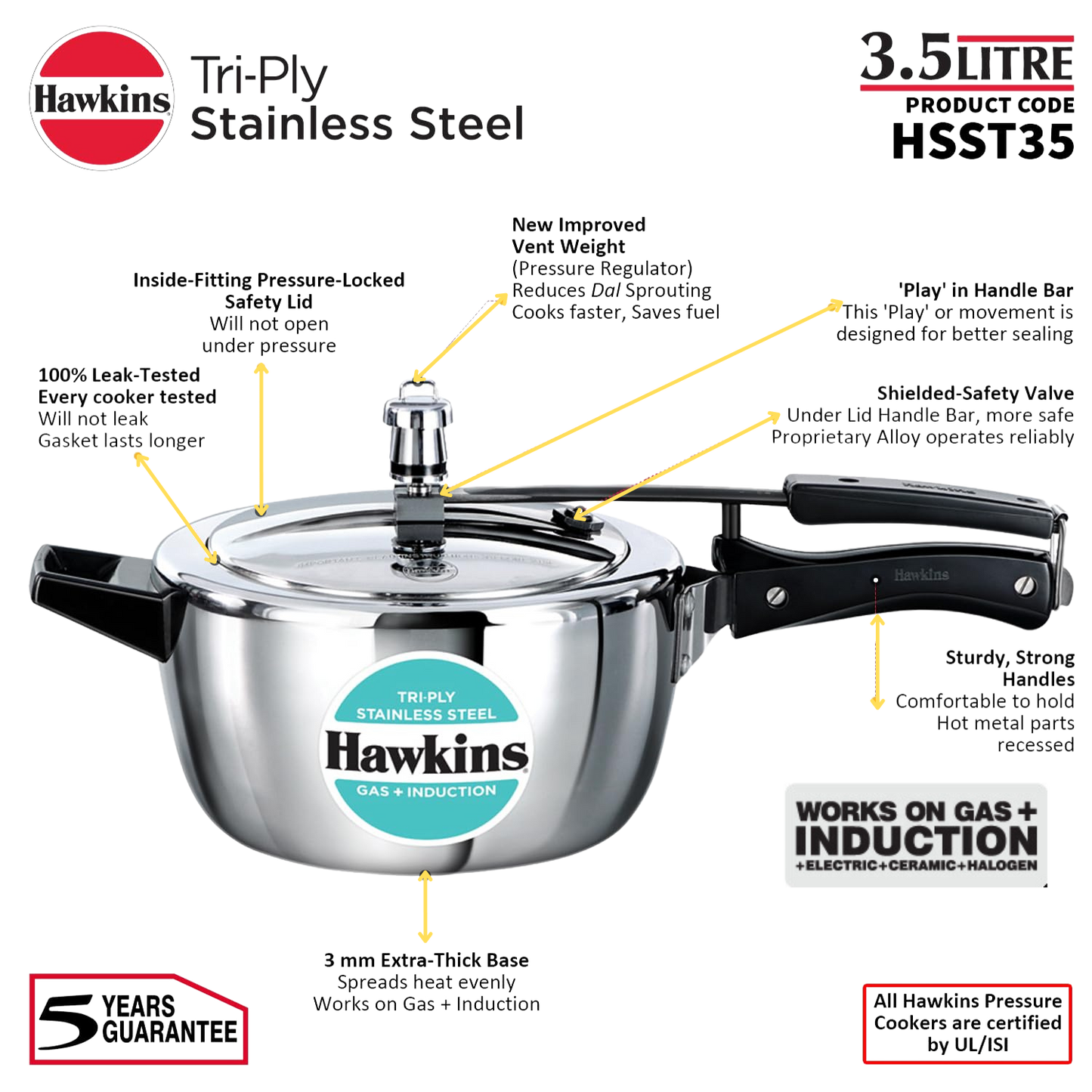 Hawkins Tri-Ply Stainless Steel Pressure Cooker - Premium SS pressure cooker from Hawkins - Just Rs. 2835! Shop now at Surana Sons