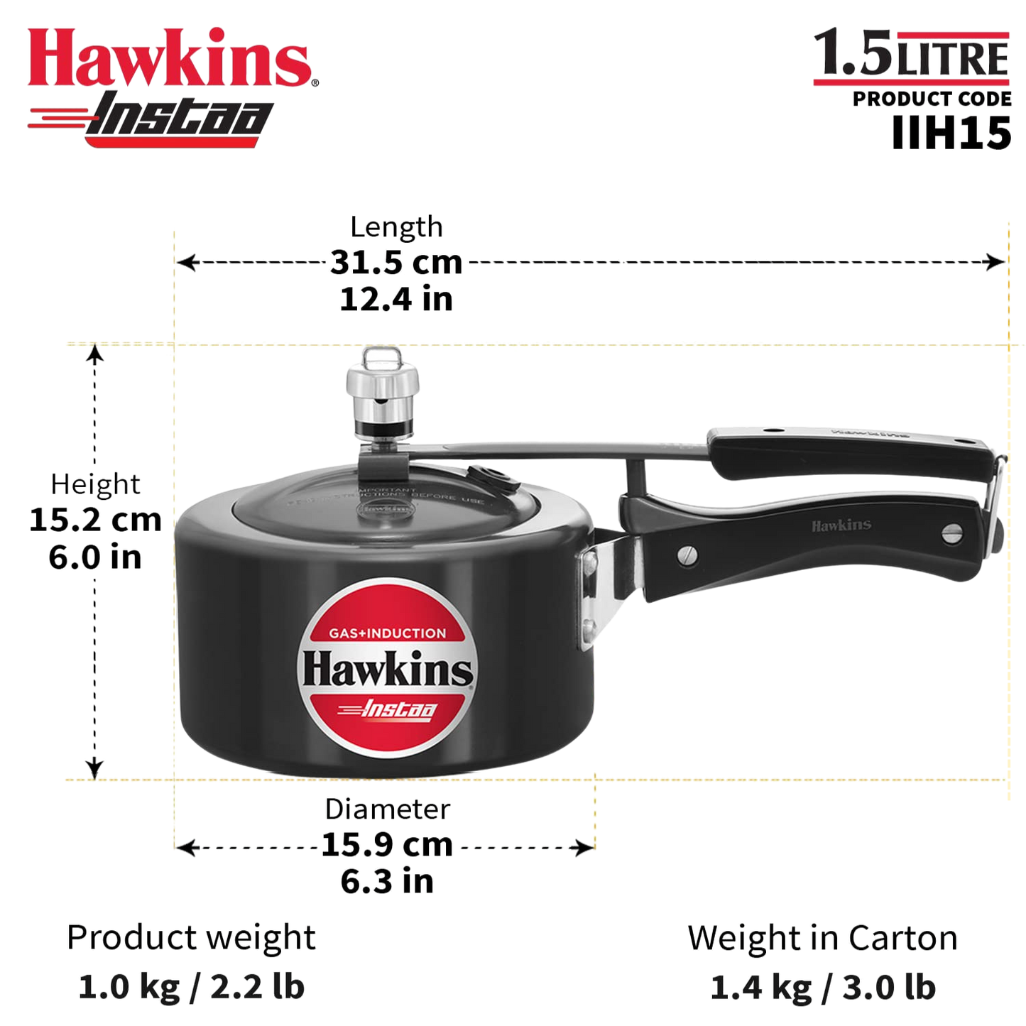 HAWKINS Instaa Pressure Cooker, Induction Base Inner Lid Cooker | Hard Anodised Cooker | Black - Premium hard anodised pressure cooker from Hawkins - Just Rs. 1575! Shop now at Surana Sons