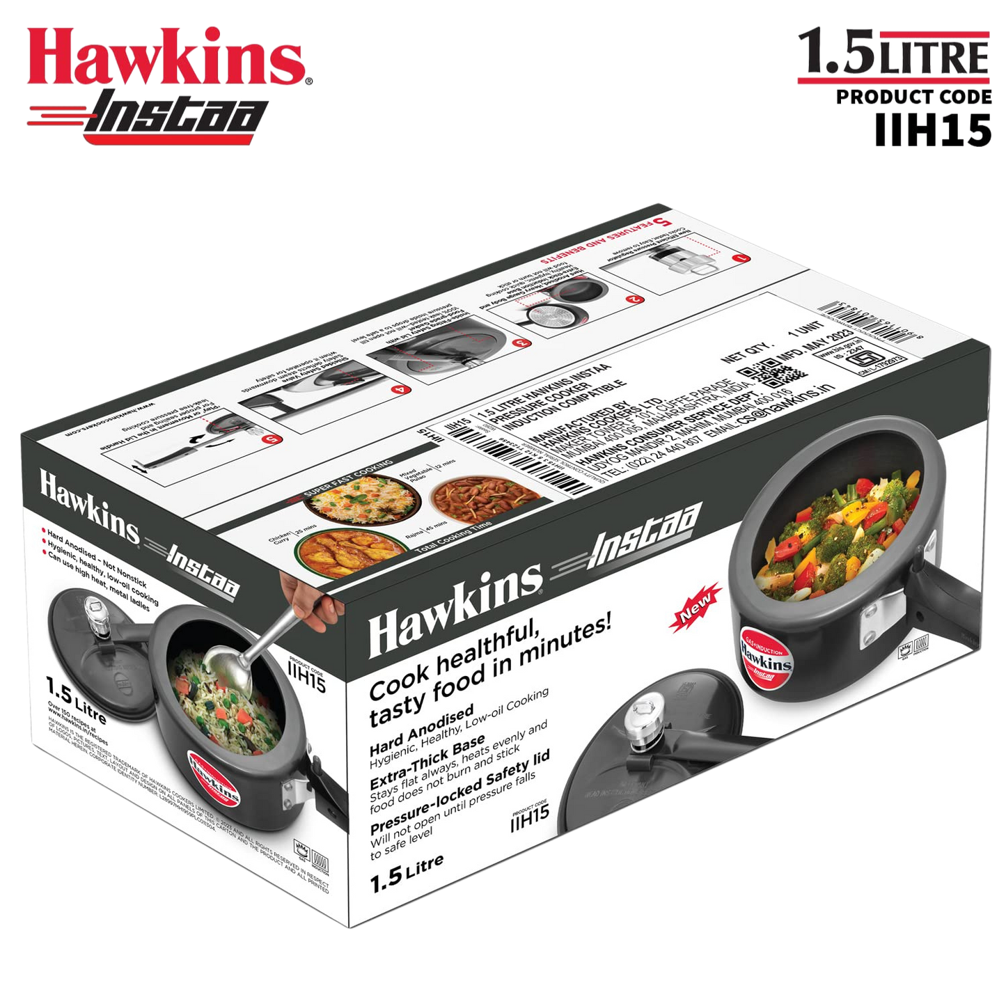 HAWKINS Instaa Pressure Cooker, Induction Base Inner Lid Cooker | Hard Anodised Cooker | Black - Premium hard anodised pressure cooker from Hawkins - Just Rs. 1575! Shop now at Surana Sons