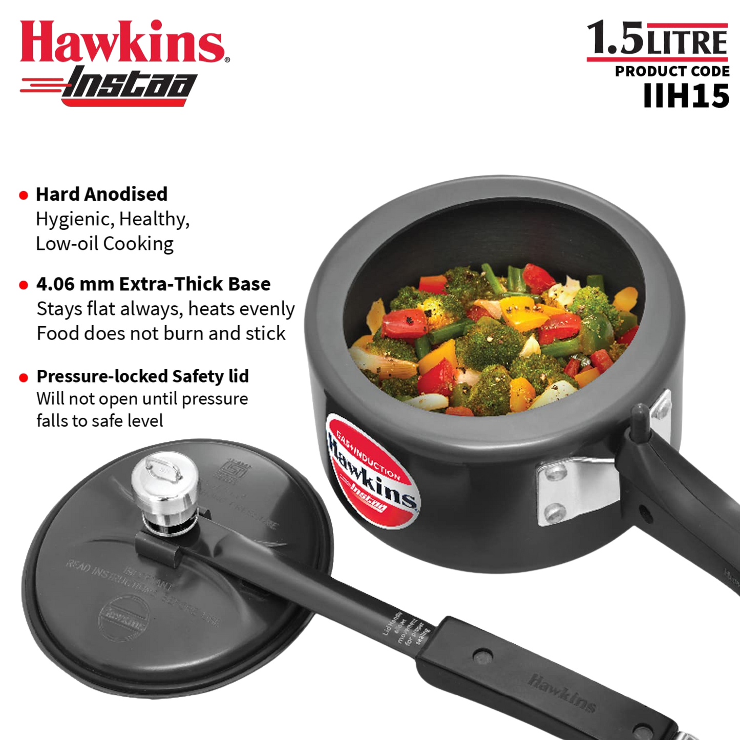 HAWKINS Instaa Pressure Cooker, Induction Base Inner Lid Cooker | Hard Anodised Cooker | Black - Premium hard anodised pressure cooker from Hawkins - Just Rs. 1575! Shop now at Surana Sons