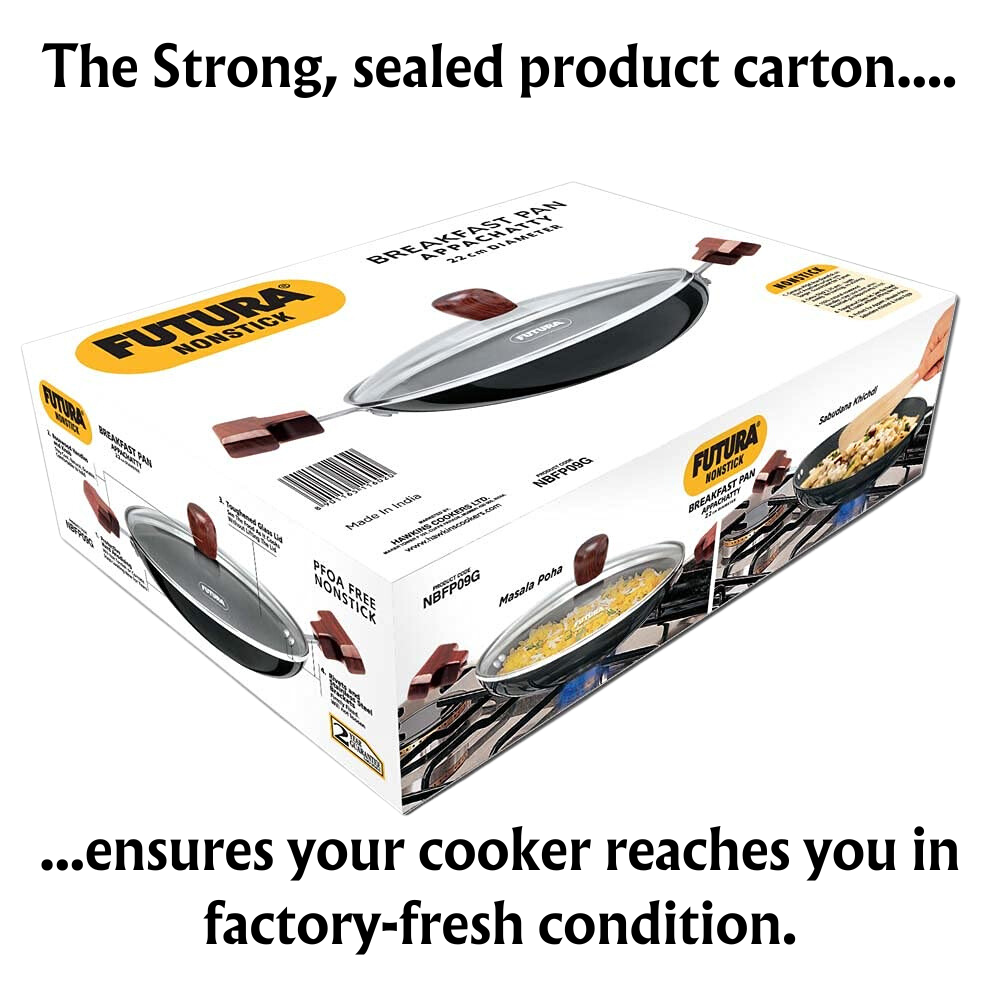 Hawkins FUTURA 0.9 Litre Nonstick Breakfast Pan with Glass Lid, Appachatty, Black (NBFP09G) - Premium Nonstick pan kadhai from Hawkins Futura - Just Rs. 1071! Shop now at Surana Sons