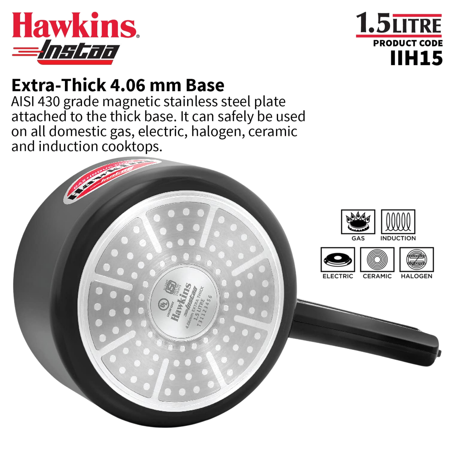 HAWKINS Instaa Pressure Cooker, Induction Base Inner Lid Cooker | Hard Anodised Cooker | Black - Premium hard anodised pressure cooker from Hawkins - Just Rs. 1575! Shop now at Surana Sons