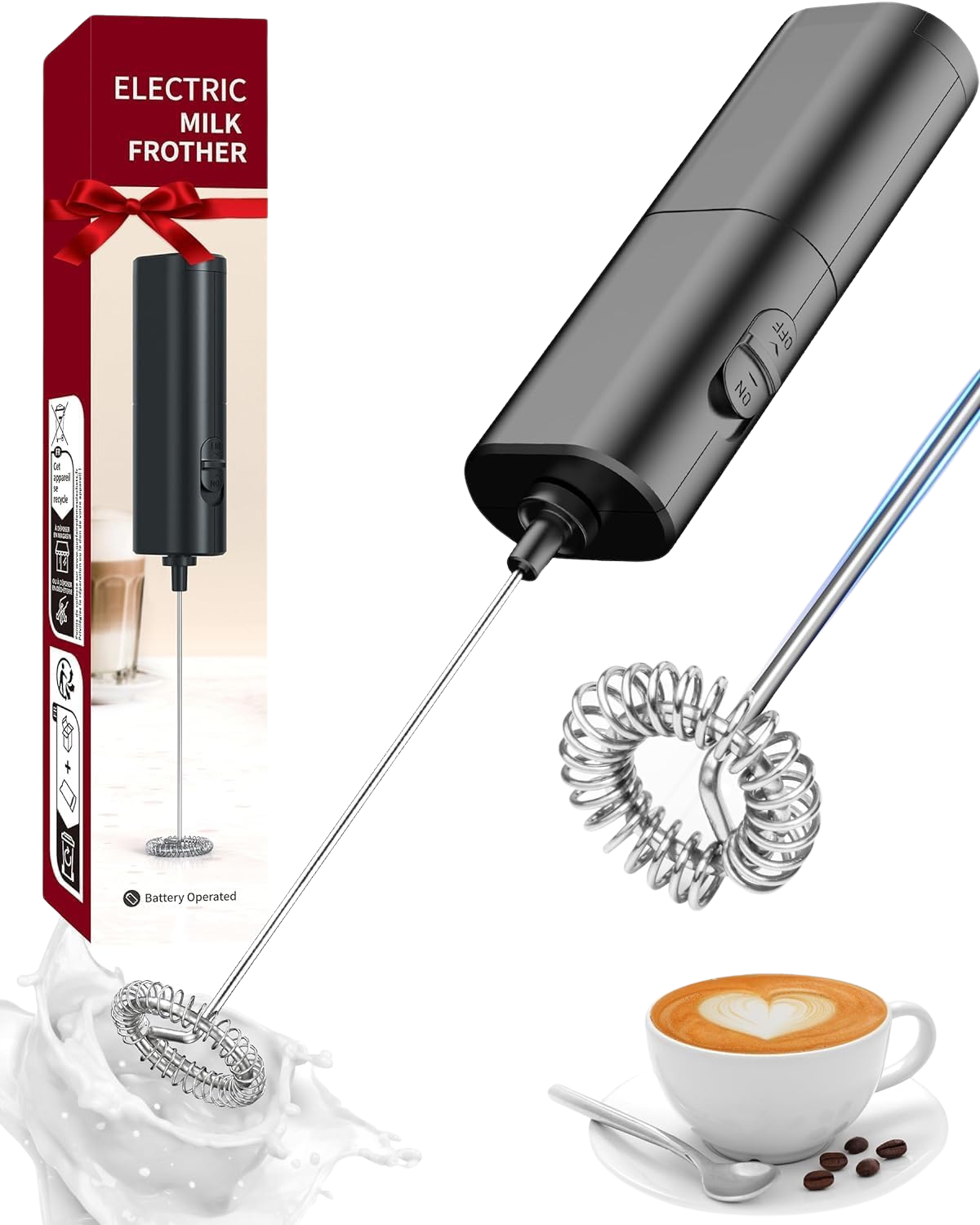 Hand Blender Coffee Beater Battery Operated Handheld Milk Wand Mixer, Milk Frother