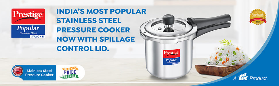 Prestige Popular Svachh Spillage Control Stainless Steel Outer Lid Pressure Cooker - Premium SS pressure cooker from Prestige - Just Rs. 1892! Shop now at Surana Sons