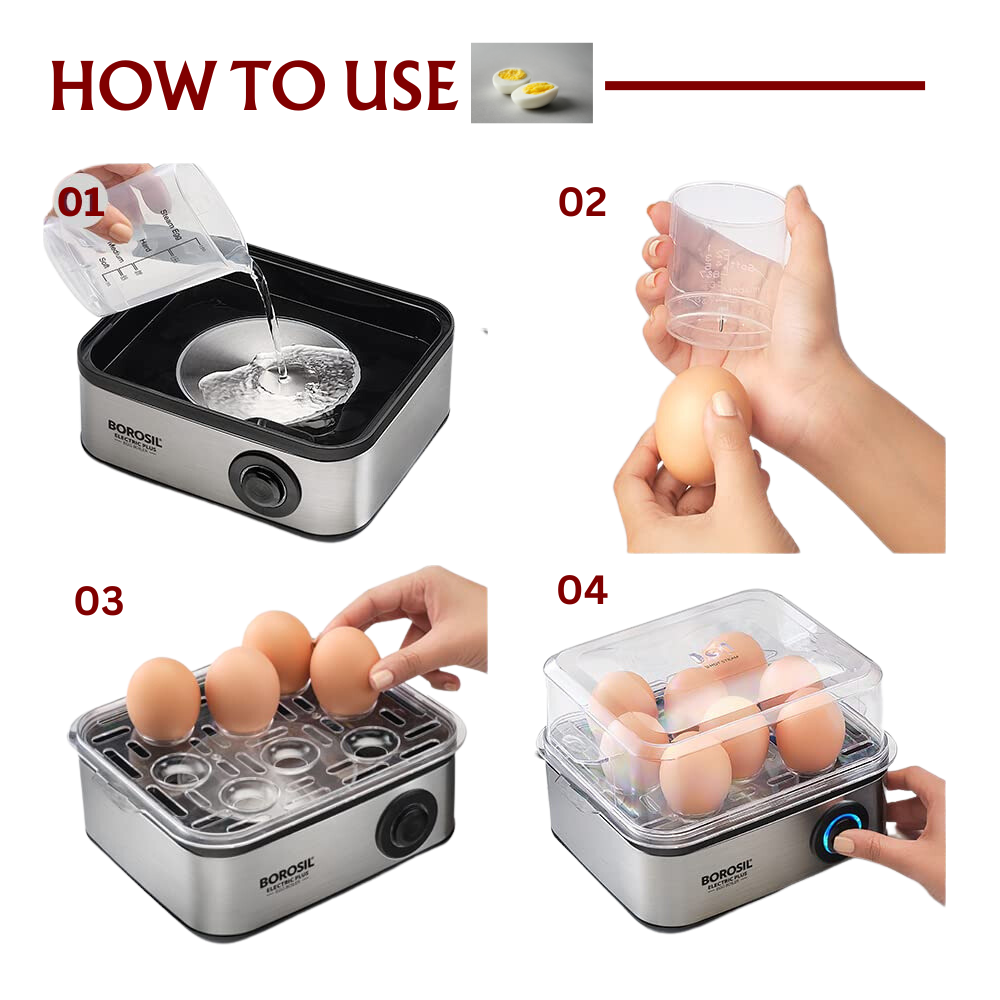 Borosil Electric Egg Boiler, For Hard, Soft, Medium Boiled Eggs, Steamed Vegetables, Transparent Lid, Stainless Steel Exterior - Premium Egg Boiler from borosil - Just Rs. 1450! Shop now at Surana Sons