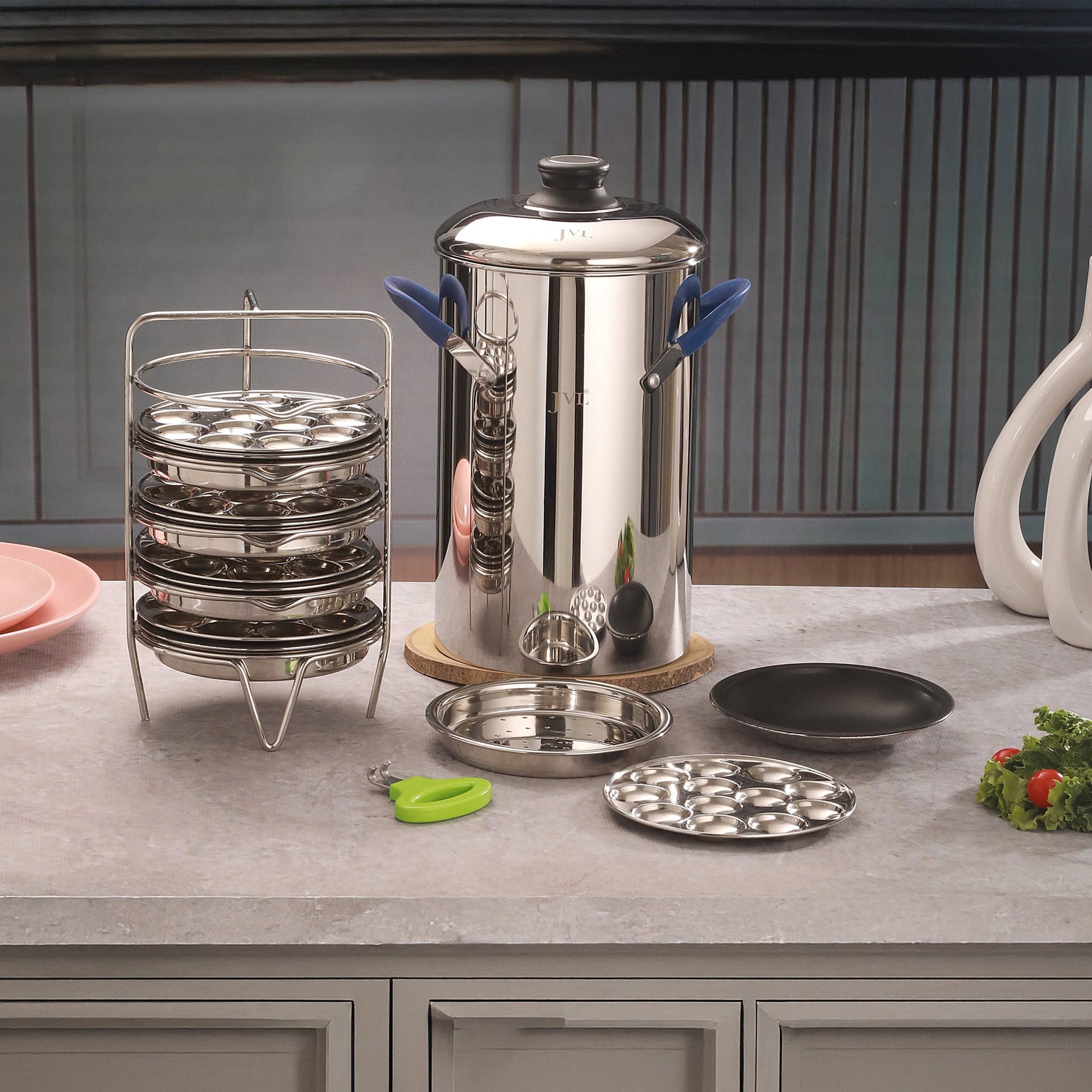 JVL Stainless Steel Full Set Thatte Idly, Idiyappam / Idla / Mini Idli / Dhokla Maker / Steamer - Premium Idli Dhokla Maker from JVL - Just Rs. 2850! Shop now at Surana Sons