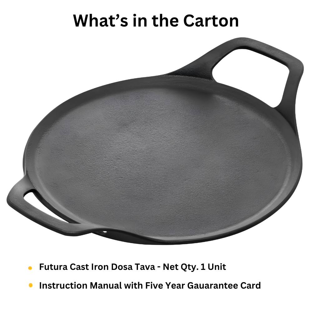 FUTURA By HAWKINS Reinforced Cast Iron Flat Tava 27 cm (CIDT27) | For Dosa, Uttapam, Chila, Tikki | Domestic Gas, Halogen, Ceramic, Induction Cooktop Compatible