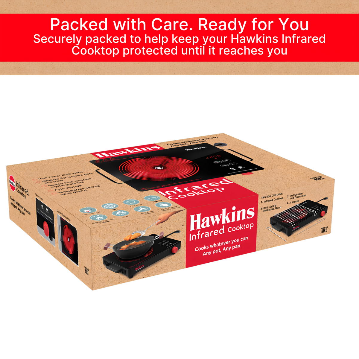 HAWKINS Infrared Cooktop 2200 W | Cook With Any Pot, Any Pan | Crystal Glass Top | Touch Controls with Rotary Knob | Black (HIR1)