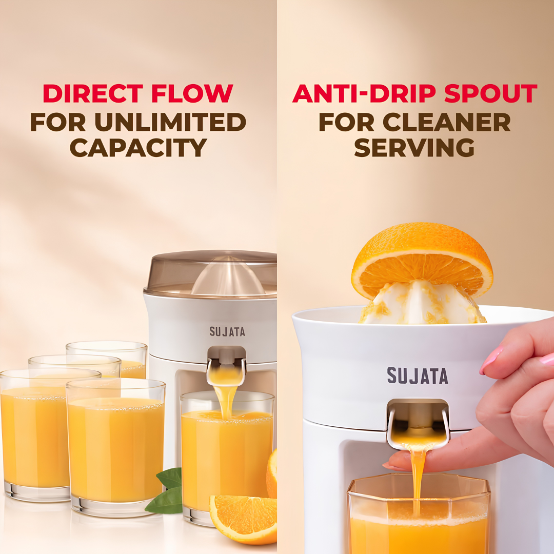 SUJATA CITROMATIC Citrus Juicer Machine for Pulpy Delights | 40 Watts | 110 RPM | Direct Flow for Unlimited Capacity
