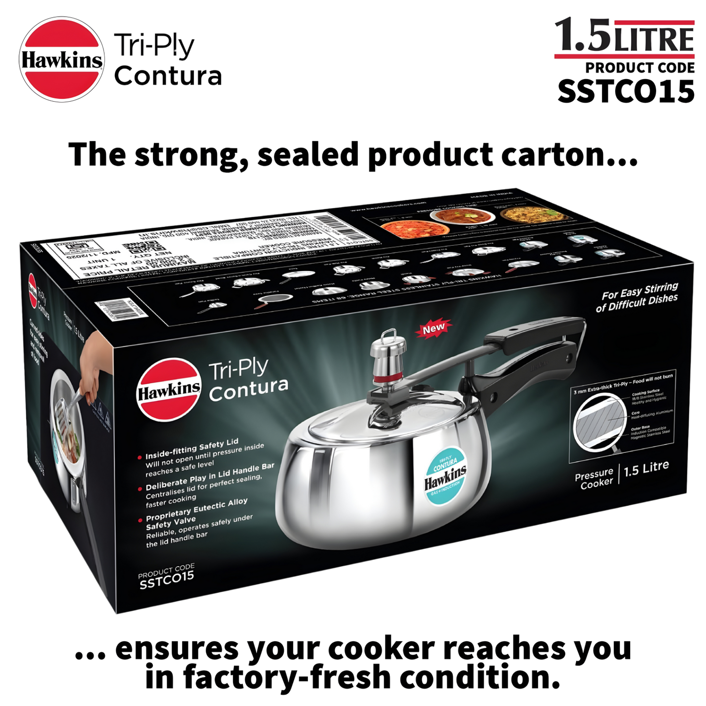 HAWKINS Contura Tri-Ply Stainless Steel 3.5 Litre (SSTCO35) |Induction Compatible