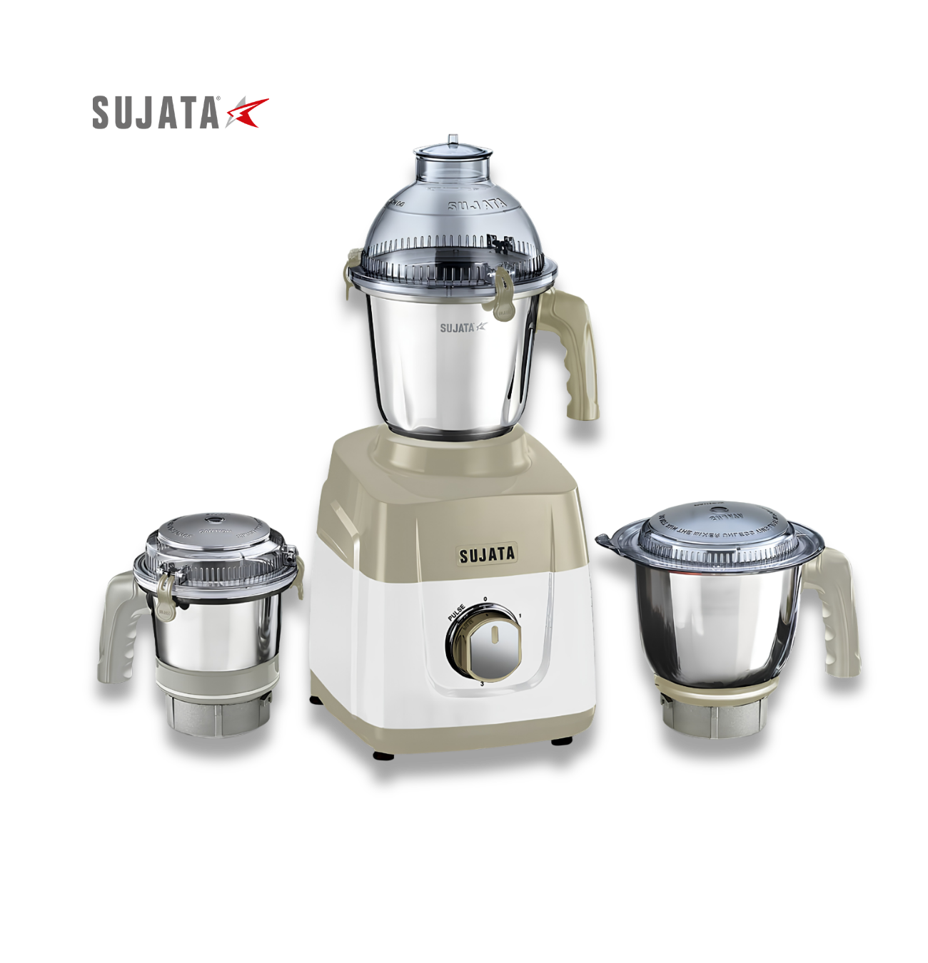 SUJATA MG02 Mixer Grinder 1000Watts |Double Ball Bearing Motor|24000 RPM|Non-Stop 90 Mins Running|3 Food Grade Steel Jars including 1500ml Multipurpose, 1000ml Grinder, 500ml Chutney Jar