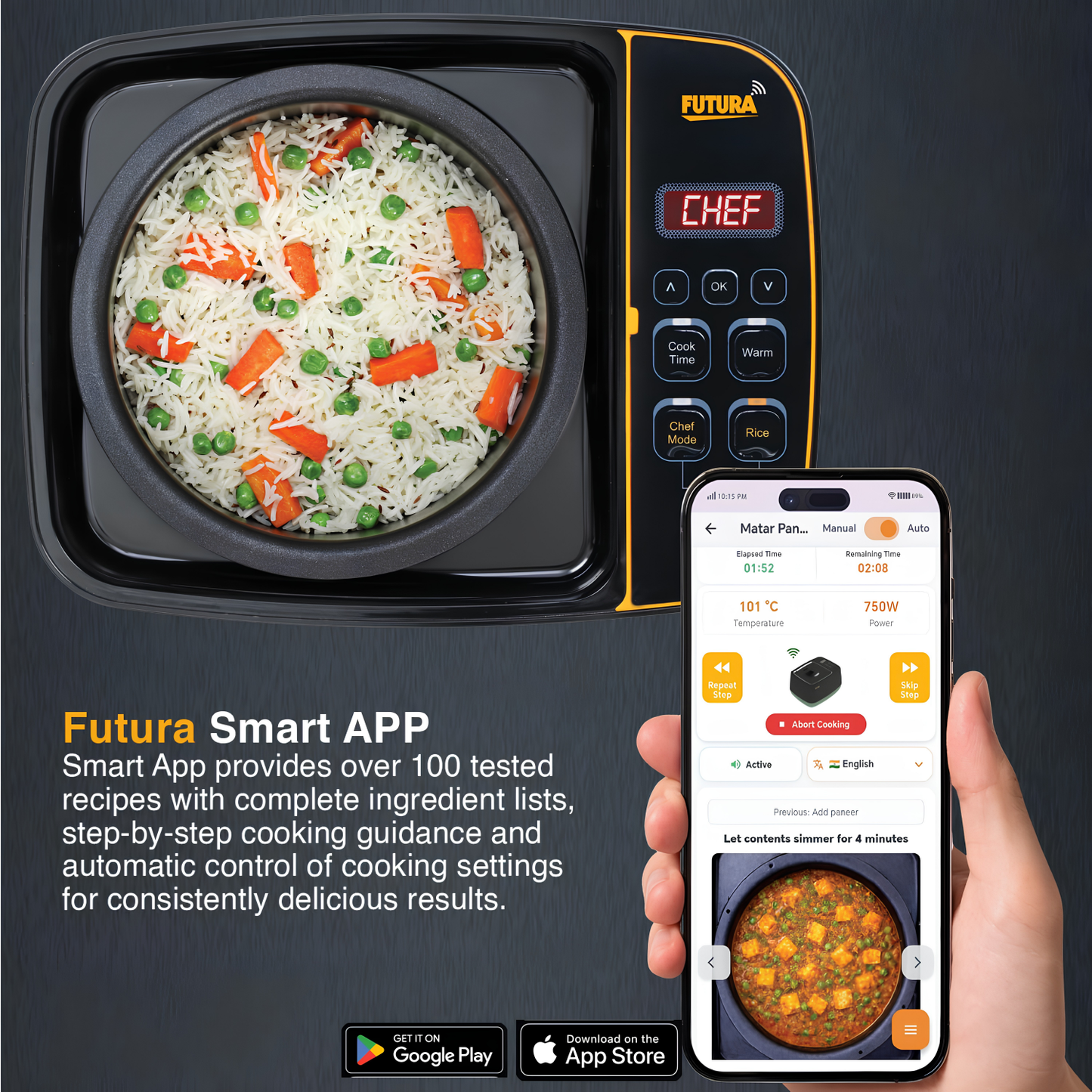 Hawkins Futura Smart Pot with Smart App, 2 Litre Smart Electric Cooker | Wi-Fi App Control | Automatic Rice Cooking | Slow Cooking, Sauté, Fry, Steam & Warm Functions | 100+ Guided Recipes | Portable Table-Top Cooker | Black (FSP1W)