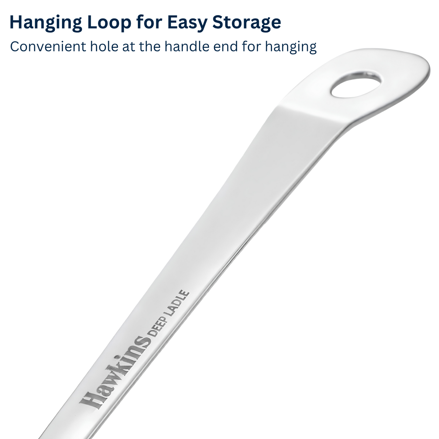 HAWKINS Food-Grade Stainless Steel 80 ml Deep Ladle | Thick Durable One-Piece Design | Long Handle | Hanging Loop | for Serving Dal, Curry & Soup | Karchhi | Pali | Silver (SSPTDL)