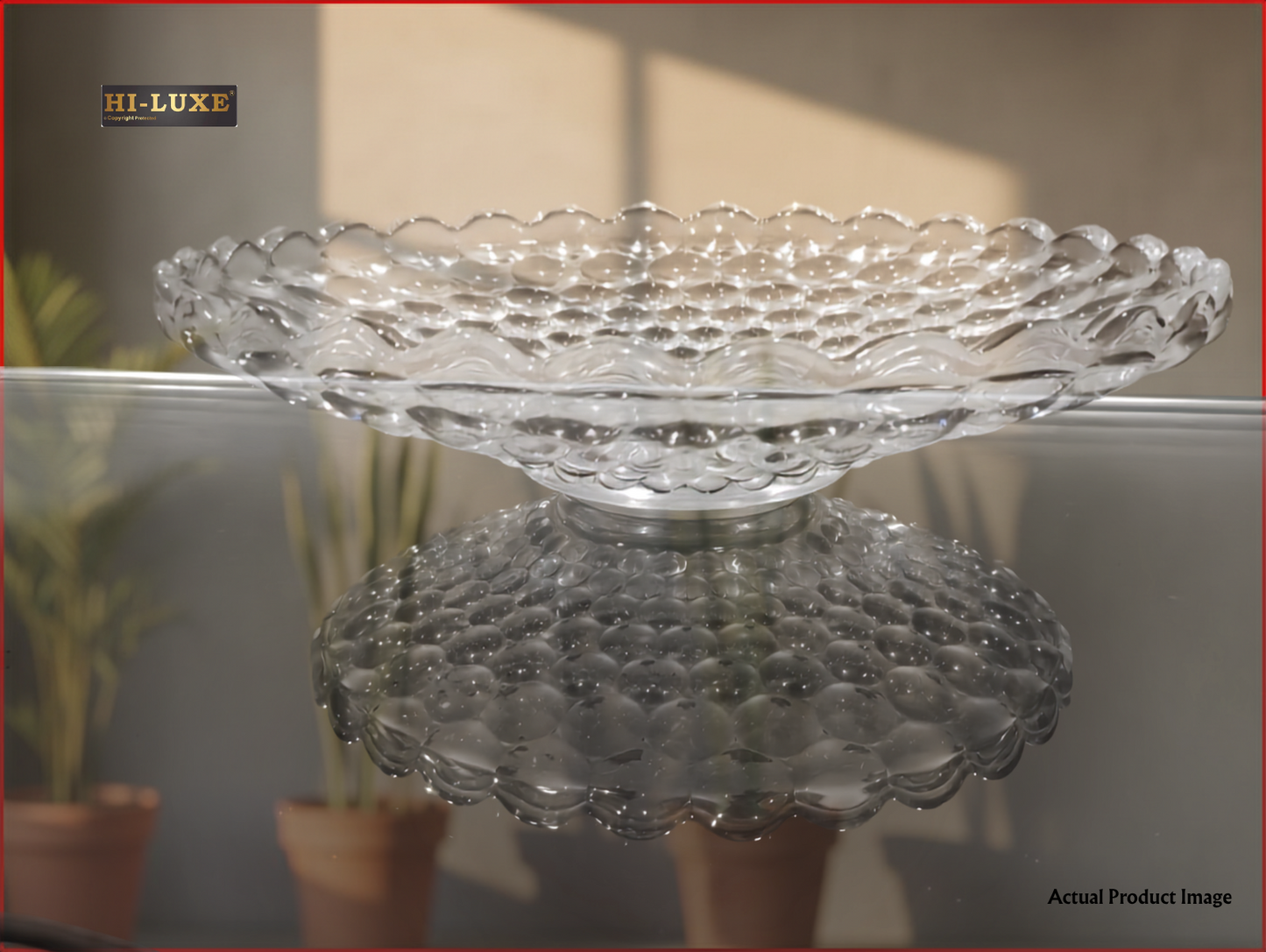 HILUXE Cassini Glass Fruit Bowl Plate for Dining Table | Classic Bubble Design | Dry Fruit Chocolate Tray Crystal Decoration Serving Bowl |Dessert Plate | For Home, Party, Restaurant, Hotels | Gifting
