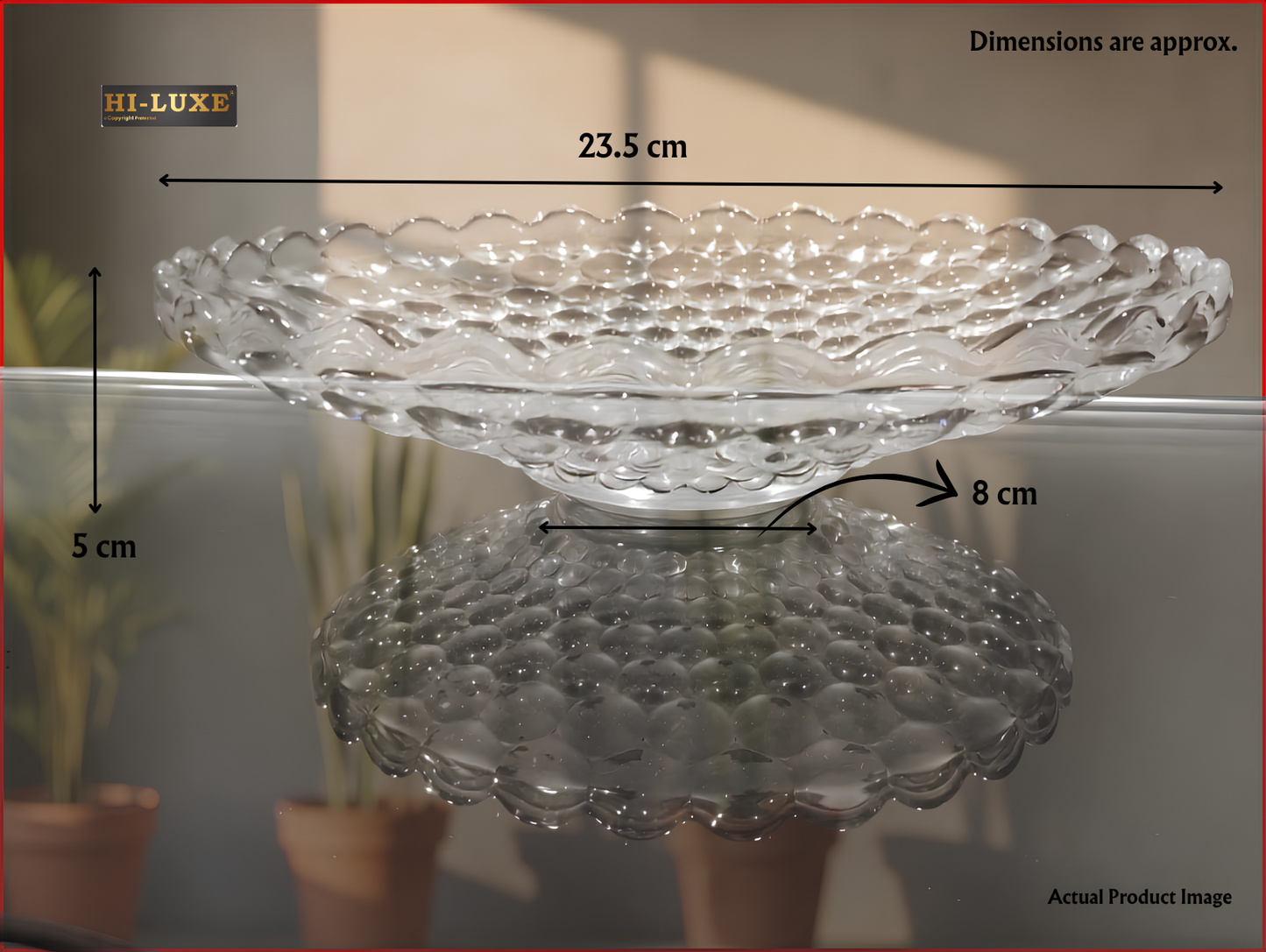 HILUXE Cassini Glass Fruit Bowl Plate for Dining Table | Classic Bubble Design | Dry Fruit Chocolate Tray Crystal Decoration Serving Bowl |Dessert Plate | For Home, Party, Restaurant, Hotels | Gifting