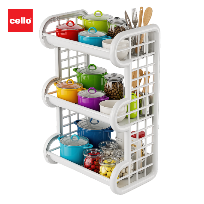 CELLO Tokyo 3 Layers Plastic Storage Shelf |Multipurpose Shelf | For Home, Office, Showroom, Shops | Attractive Colours