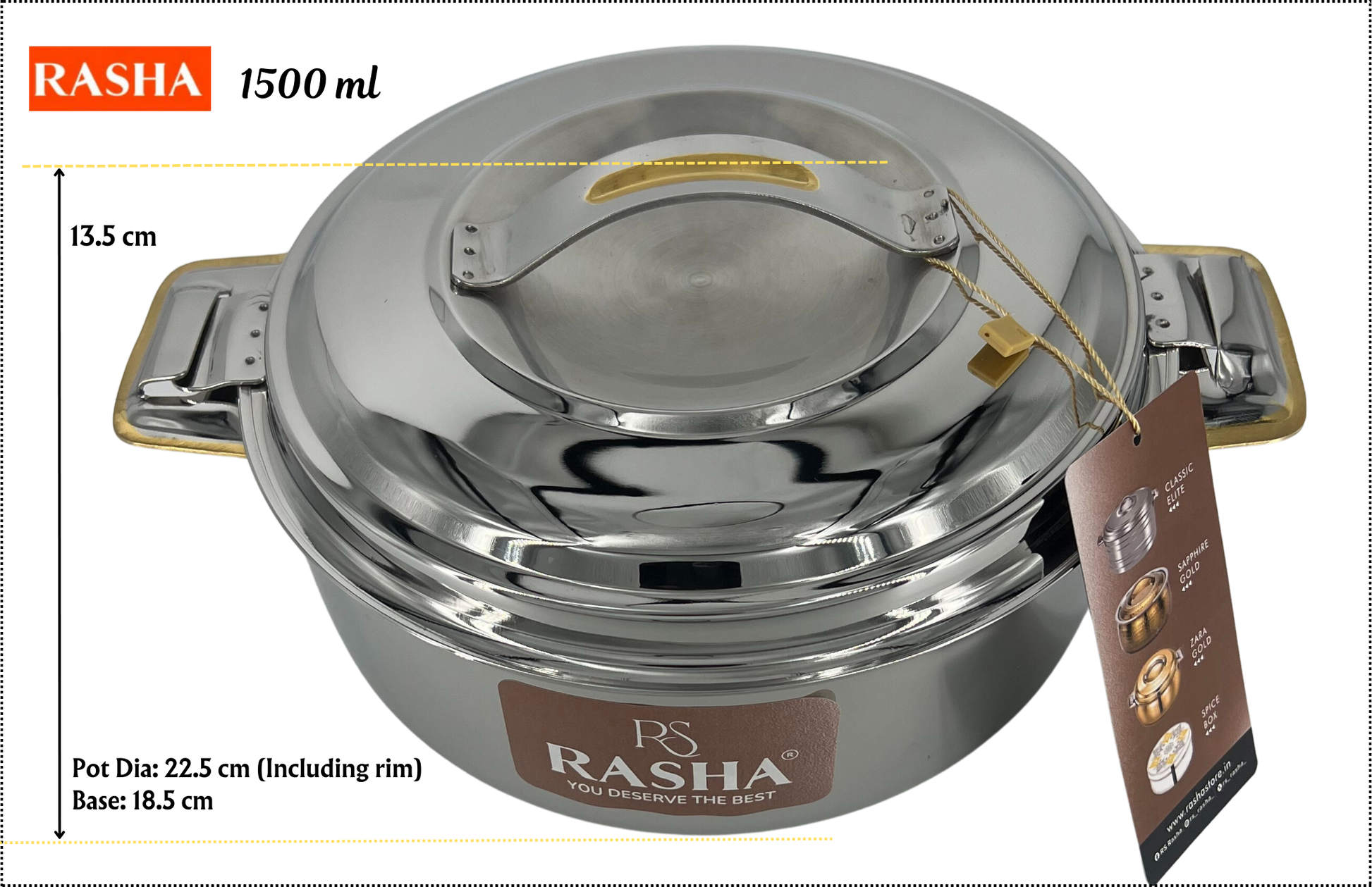 RASHA Stainless Steel Insulated Gold Casserole with Stainless Steel Lid - Premium SS Casserole from Rasha - Just Rs. 660! Shop now at Surana Sons