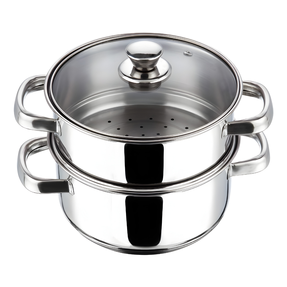 VINOD 2 Tier Stainless Steel Steamer for Kitchen with Glass Lid | 2.5 mm Thick Base | For Momos, Idli, Vegetables & More | Riveted Strong Handles | Induction & Gas Base