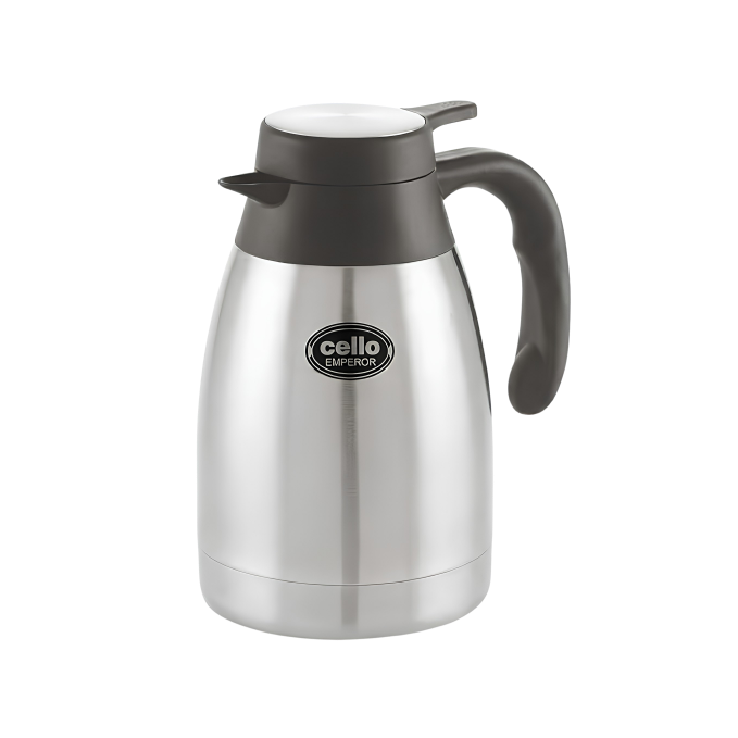 CELLO Emperor Stainless Steel Tea & Coffee Flask Carafe with Handle, Silver | Double Wall, Vacuum Insulated, 24 Hours Hot and Cold Flask Carafe | Ideal For Home, Kitchen, Office & Restaurants